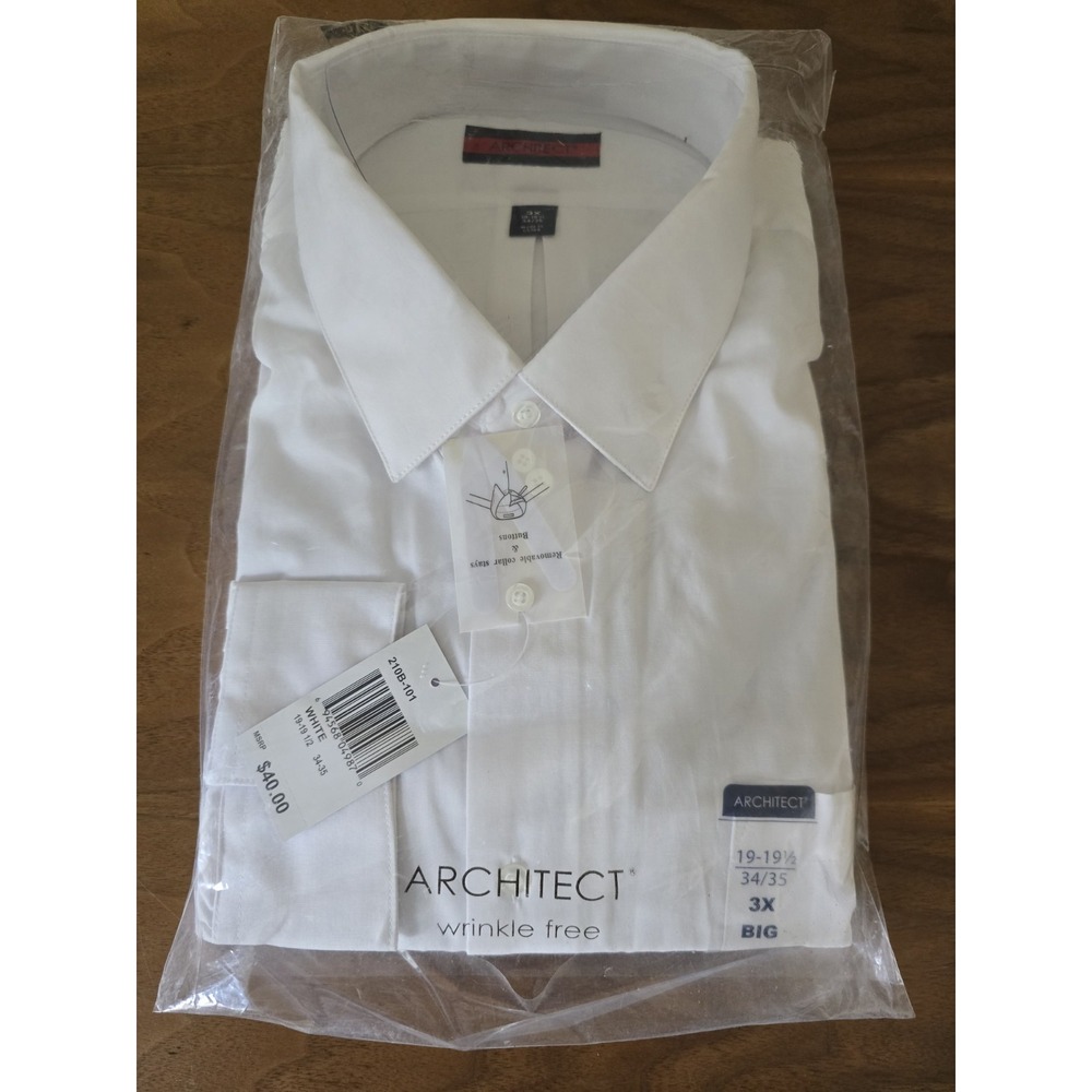 Architect men's white wrinkle-free dress shirt 3X Big 19–19.5 34/35 NWT